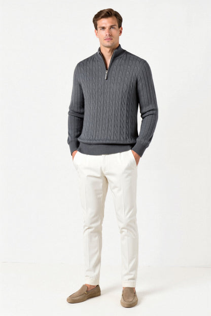 Strickpullover Zopfmuster mit Reißverschluss Damengröße