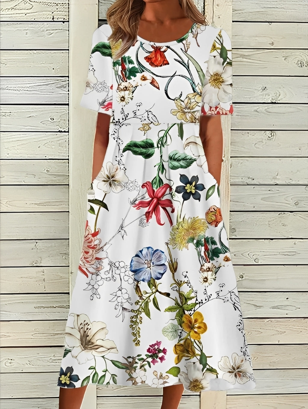 Damenkleid Midikleid Blumenmuster Elegant Frauenkleid
