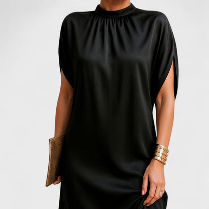 Damen Minikleid Lockeres Sommerkleid Mit Hochem Kragen