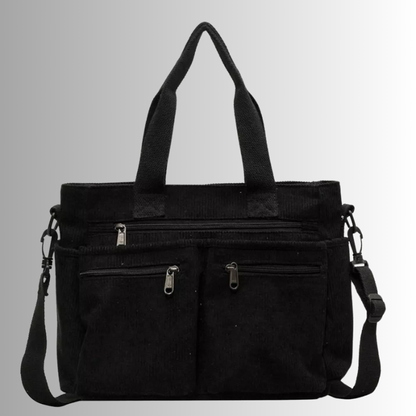 Schwarze Cord Tasche mit langem Schulterriemen