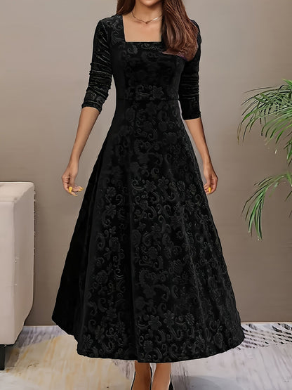 Elegantes Damen-Kleid Floral Samt Abendkleid