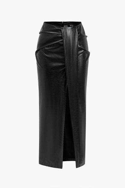 Kunstlederrock Damen Elegant Mittellang Wickelrock