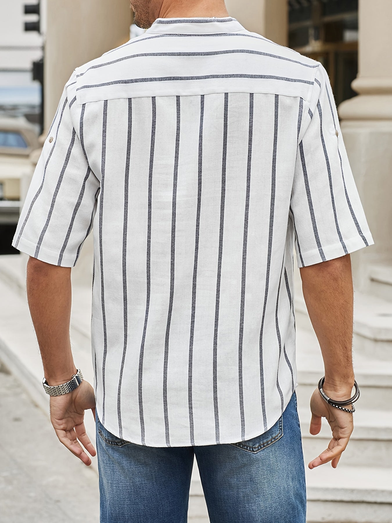 Herren Hemd Kurzarm Gestreift Klassisch Slimfit