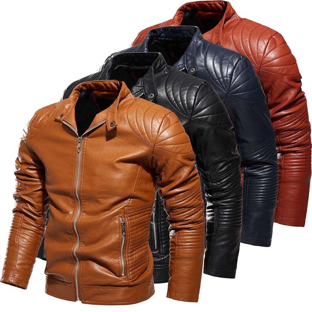 Lederjacke Herren Bikerstil mit Steppdetails und Taschen - BerlinGlamour