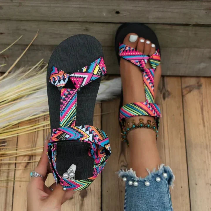 Damen Flache Sandalen Bedruckt Riemen Sommer