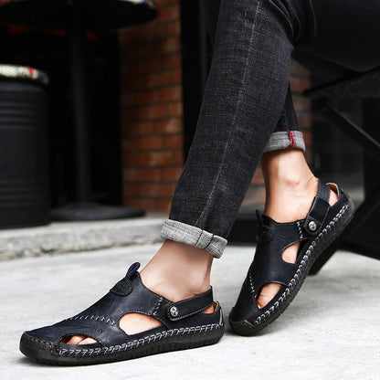 Herrensandalen Leder Weich Bequem Atmungsaktiv