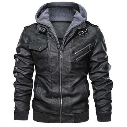 Herren Lederjacke mit Kapuze und Reißverschlusstaschen schwarz - BerlinGlamour