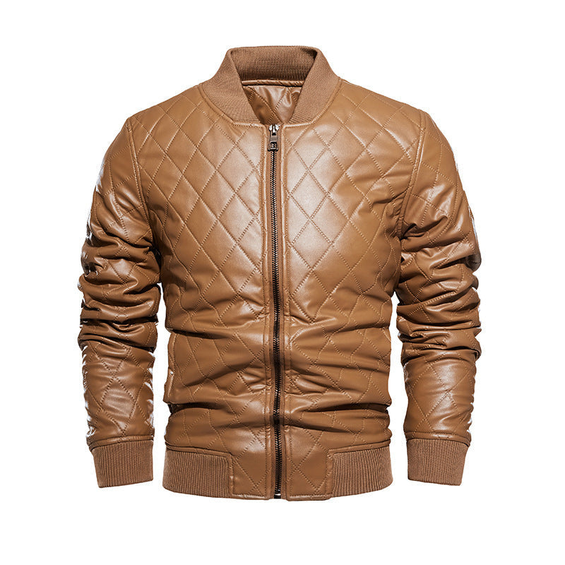 Herren Leder-Bomberjacke Gesteppt Schwarz Modern