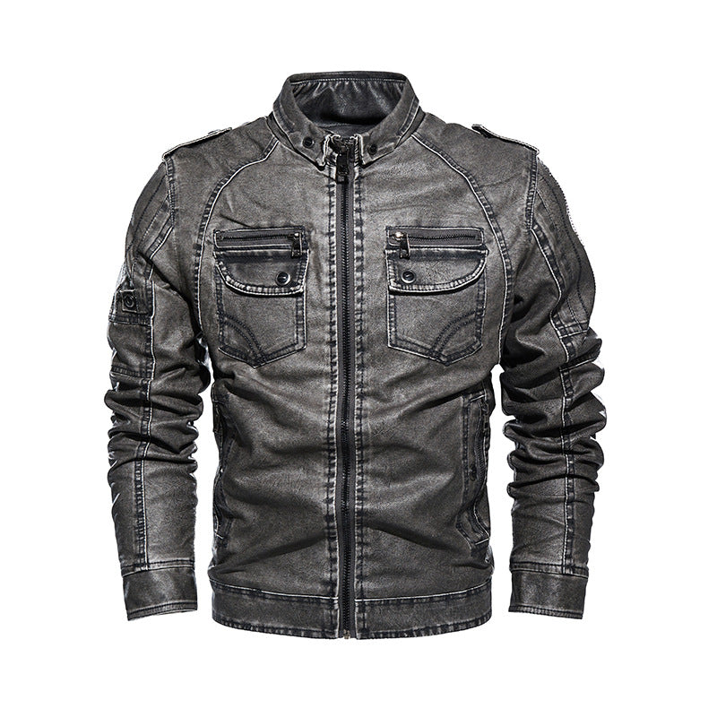 Lederjacke Herren Lässig mit vielen Taschen Schwarz
