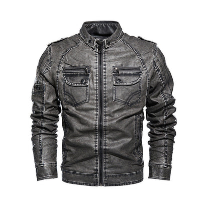 Lederjacke Herren Lässig mit vielen Taschen Schwarz