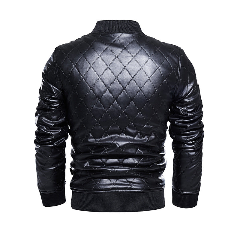 Herren Leder-Bomberjacke Gesteppt Schwarz Modern