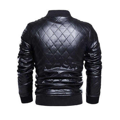 Herren Leder-Bomberjacke Gesteppt Schwarz Modern
