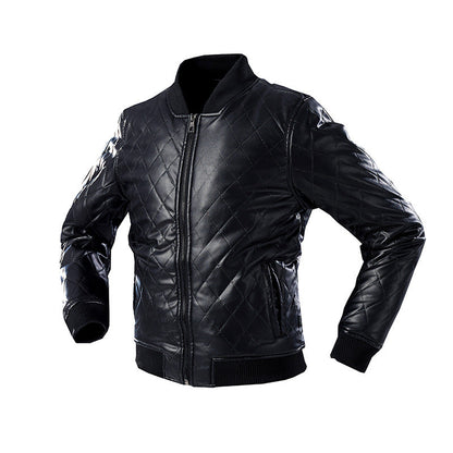 Herren Leder-Bomberjacke Gesteppt Schwarz Modern