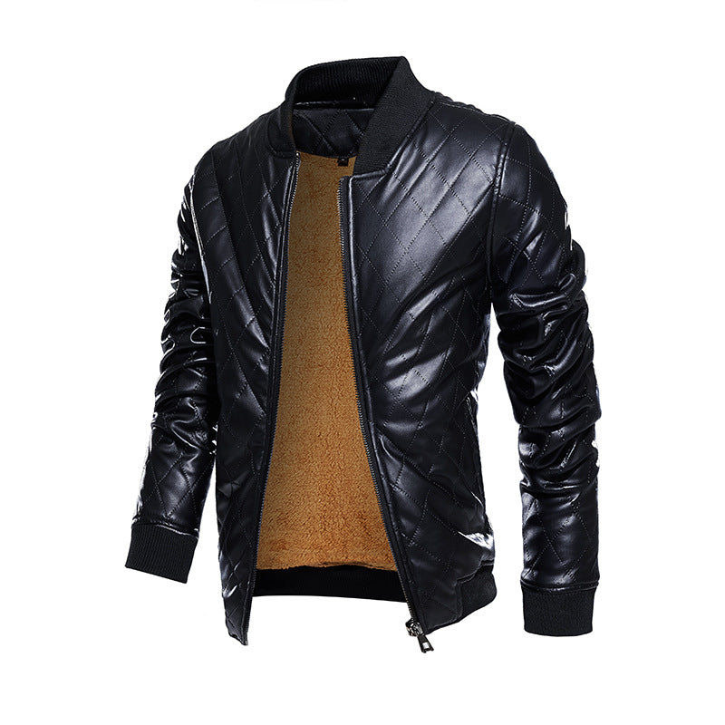 Herren Leder-Bomberjacke Gesteppt Schwarz Modern