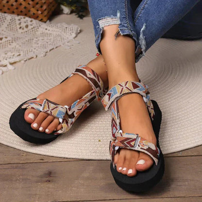 Damen Flache Sandalen Bedruckt Riemen Sommer - BerlinGlamour