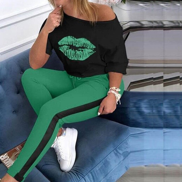 Damen T-Shirt mit Lippenmotiv Trendy Style