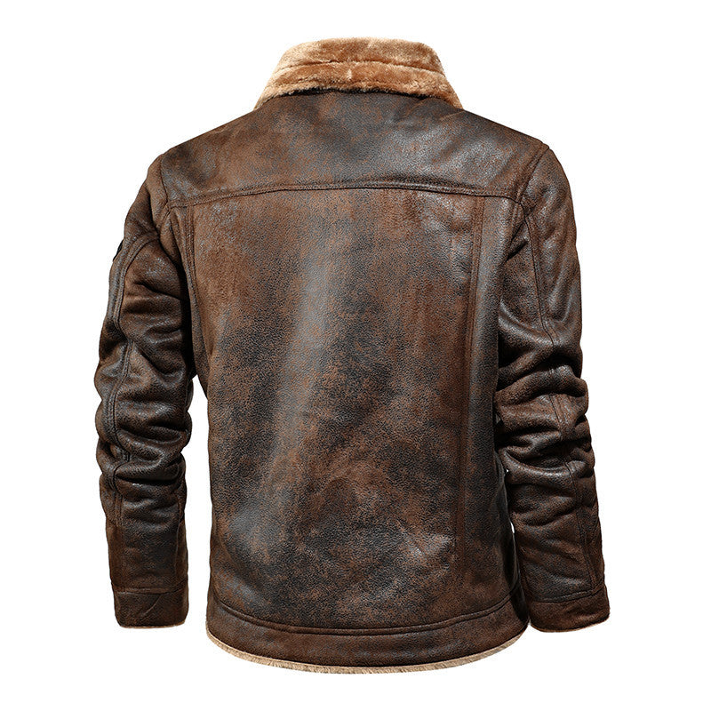 Herren Lederjacke Warm Fleece Lederjacke Winter
