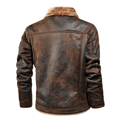 Herren Lederjacke Warm Fleece Lederjacke Winter