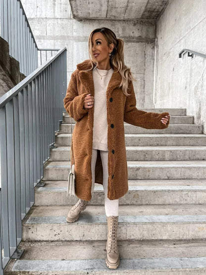 Lang Plüsch-Trenchcoat Damen Modern