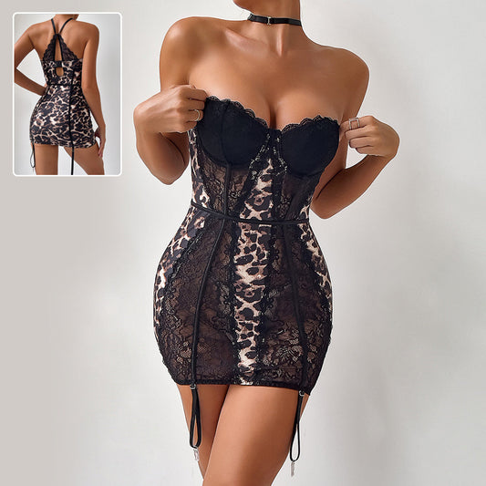 Kleid Brenda: Sexy Korsett-Design mit Leopardenmuster und Spitze