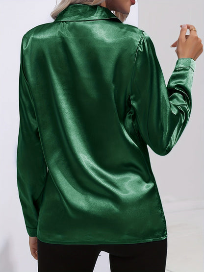 Damenhemd Satin Elegantes Langarm Oberteil
