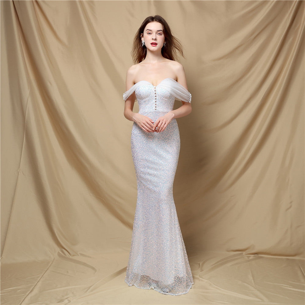 Elegantes Schulterfreies Abendkleid Damen Lang