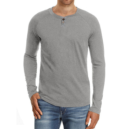 Herren Langarm-Shirt Knopf-Detail Fein-Stoff Modern