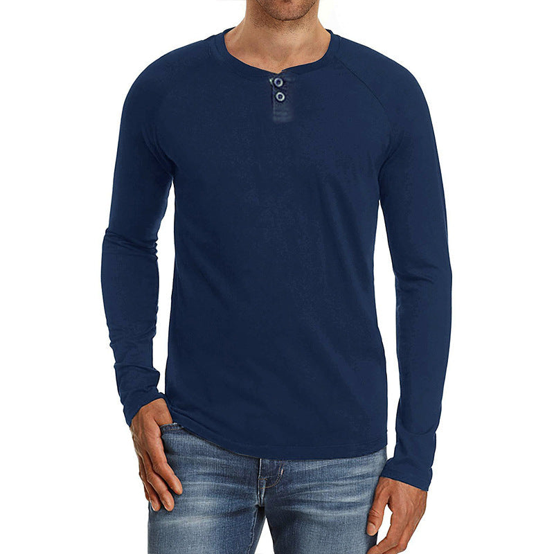 Herren Langarm-Shirt Knopf-Detail Fein-Stoff Modern