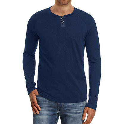 Herren Langarm-Shirt Knopf-Detail Fein-Stoff Modern