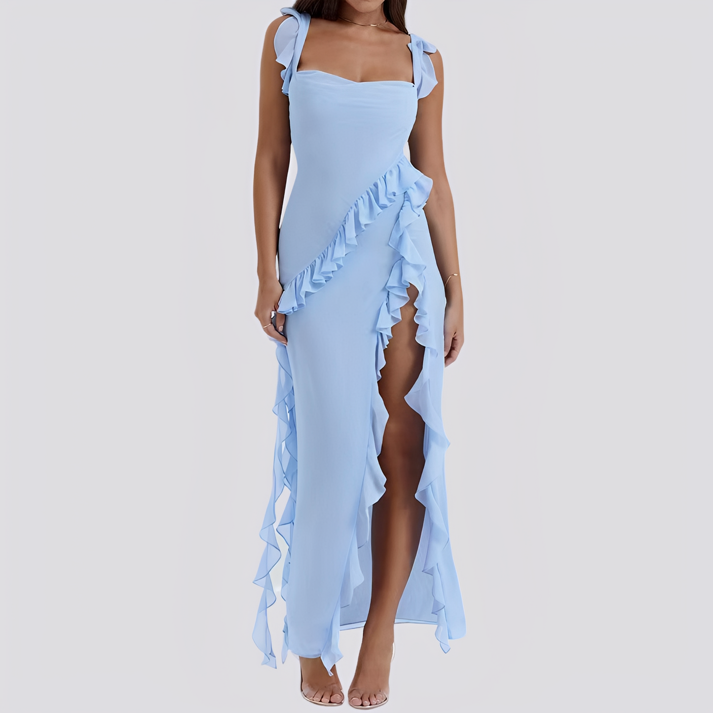 Sommerkleid Damen Rüschen Hochschlitz Kleid Lässig