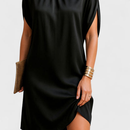 Damen Minikleid Lockeres Sommerkleid Mit Hochem Kragen