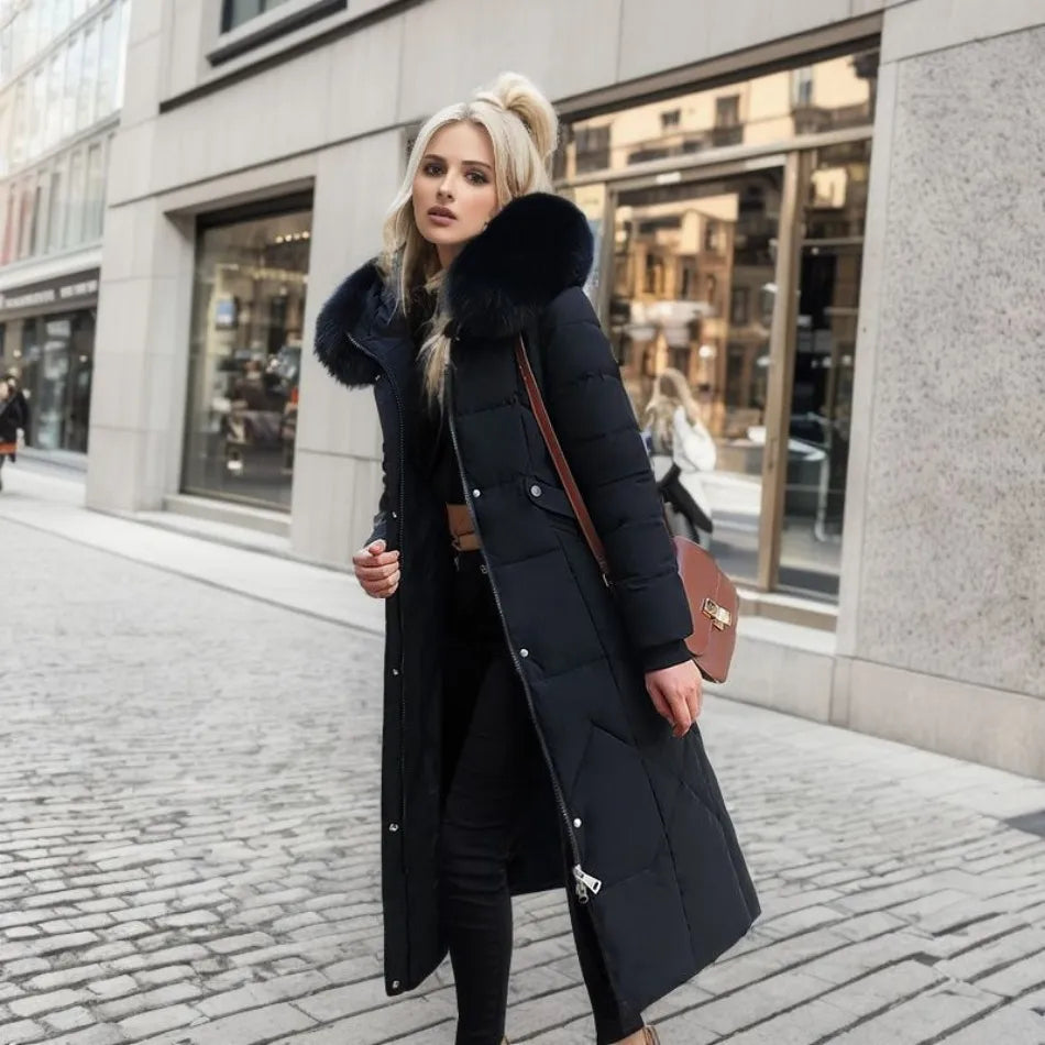 Damen Daunenmantel Lang Steppmantel Warm mit Kragen