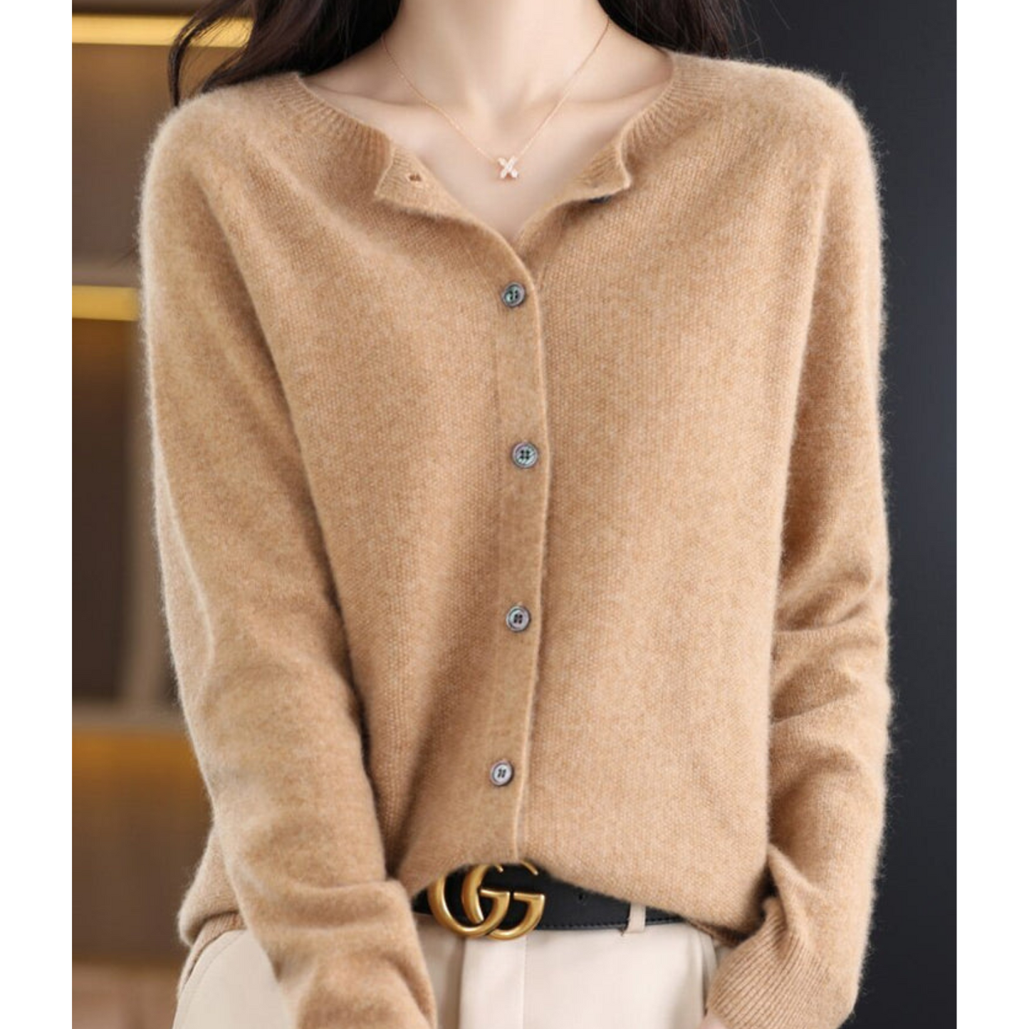 Damen Strickjacke Merinowolle Warm Kaschmir Pullover