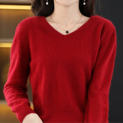 Damen Pullover V-Ausschnitt Weich Leichter Strick