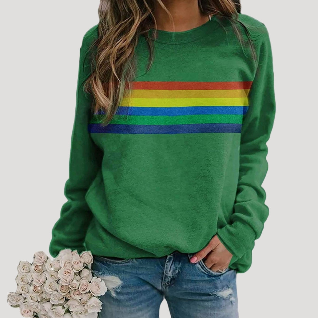 Damen Sweatshirt Frühling Bunt Regenbogen Streifen