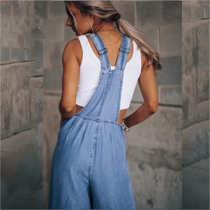 Damen Overalls Weites Bein Denim Modell