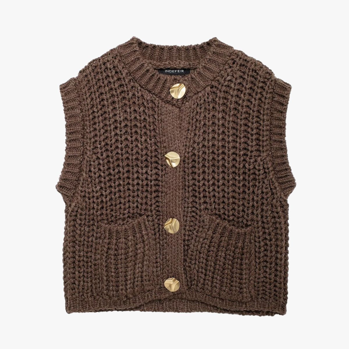 Strickweste Damen Ärmellos Goldknöpfe Modern