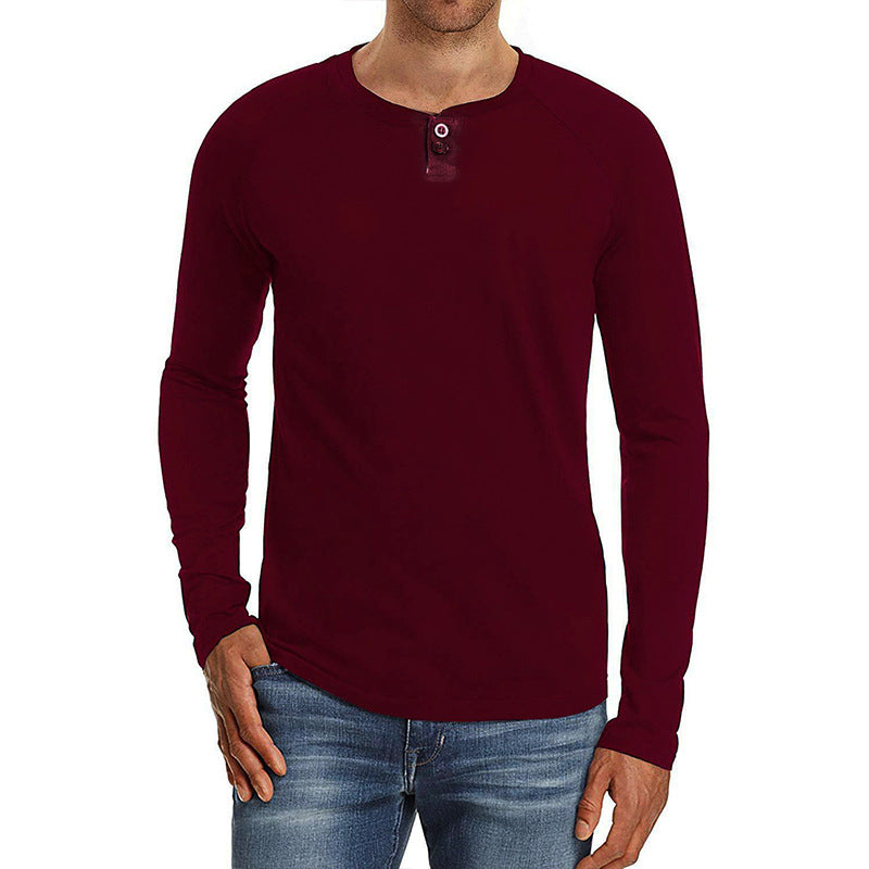 Herren Langarm-Shirt Knopf-Detail Fein-Stoff Modern