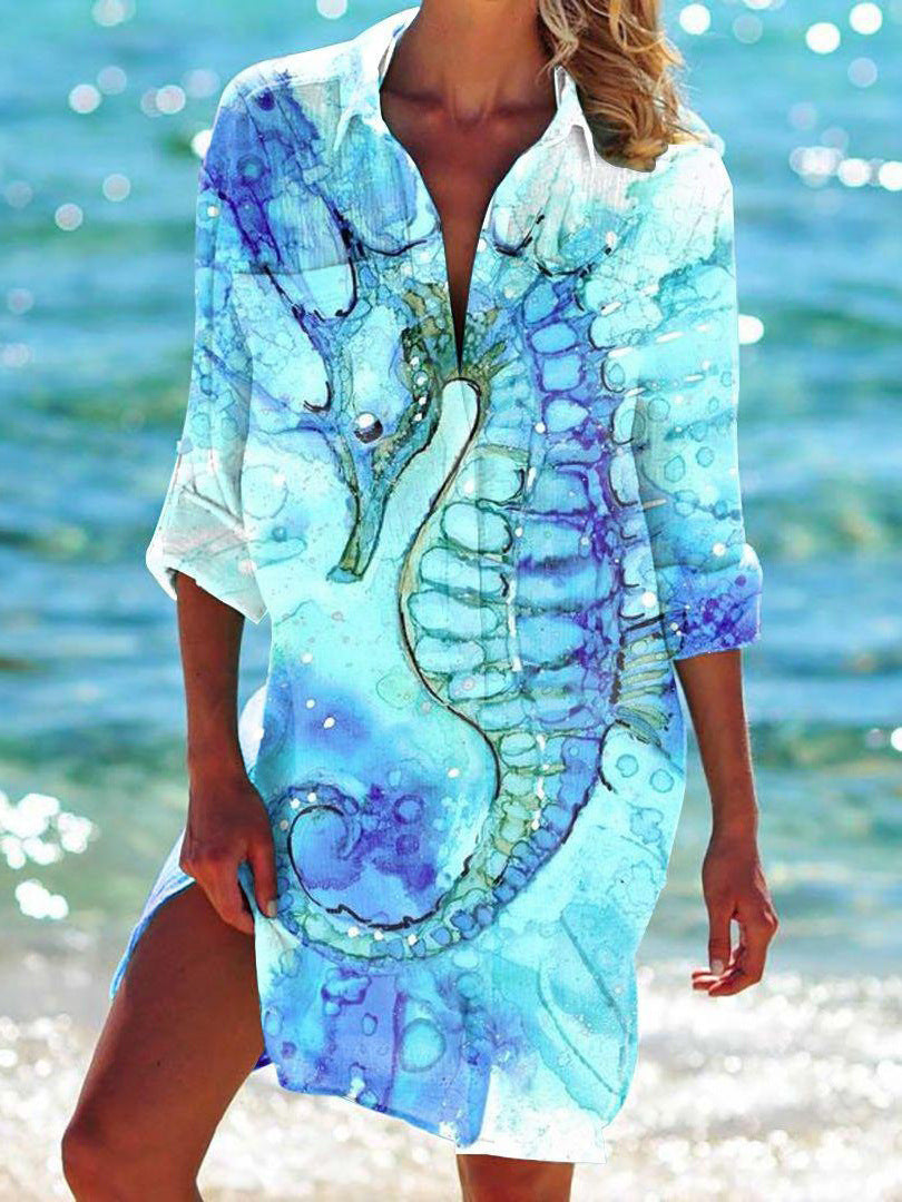 Strandkleid, Strickjacke, Badeanzug, Damenmode, BerlinGlamour Print-Hemd für den Urlaub