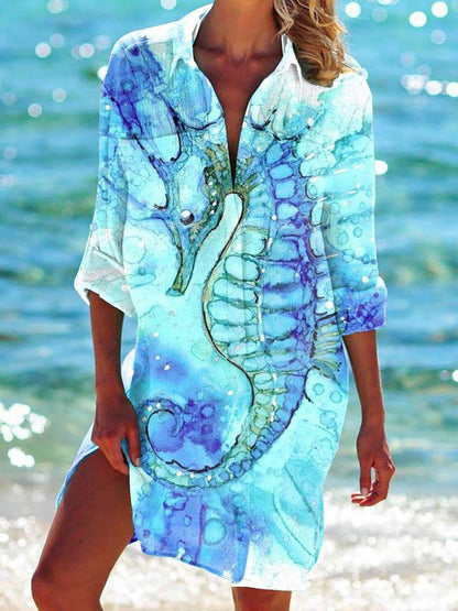 Strandkleid, Strickjacke, Badeanzug, Damenmode, BerlinGlamour Print-Hemd für den Urlaub