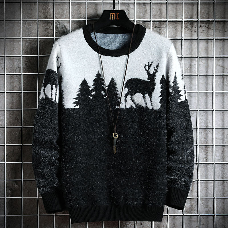 Herren Winterpullover Weich Tiermotive Kuschel Pullover