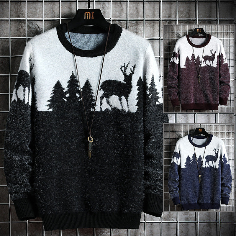 Herren Winterpullover Weich Tiermotive Kuschel Pullover