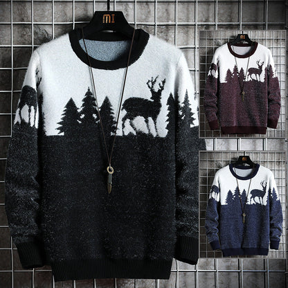 Herren Winterpullover Weich Tiermotive Kuschel Pullover