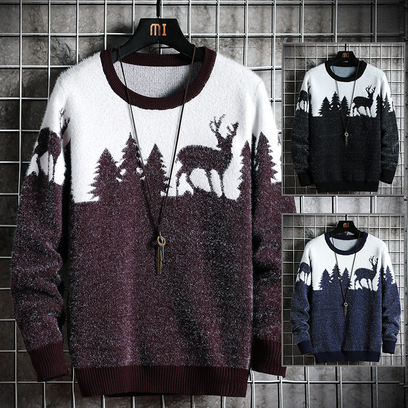 Herren Winterpullover Weich Tiermotive Kuschel Pullover