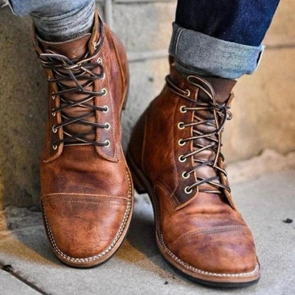 Herren Lederstiefel Winter Schnürstiefel Retro Stil
