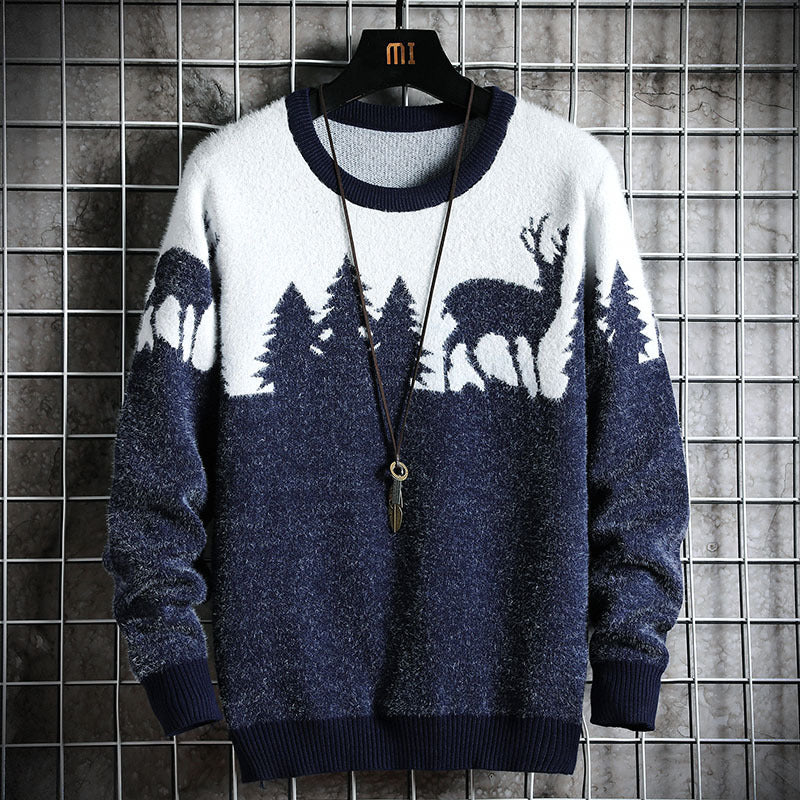 Herren Winterpullover Weich Tiermotive Kuschel Pullover