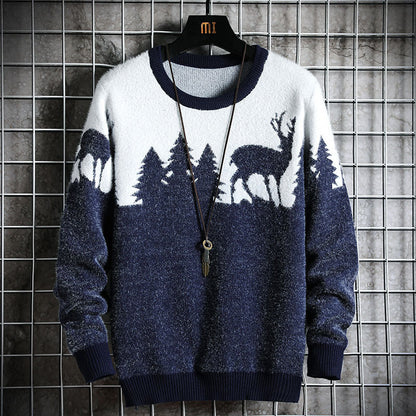Herren Winterpullover Weich Tiermotive Kuschel Pullover
