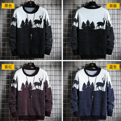Herren Winterpullover Weich Tiermotive Kuschel Pullover