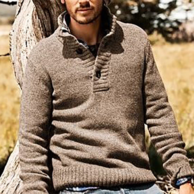 Herren Strickpullover Stehkragen Knopfverschluss Elegent
