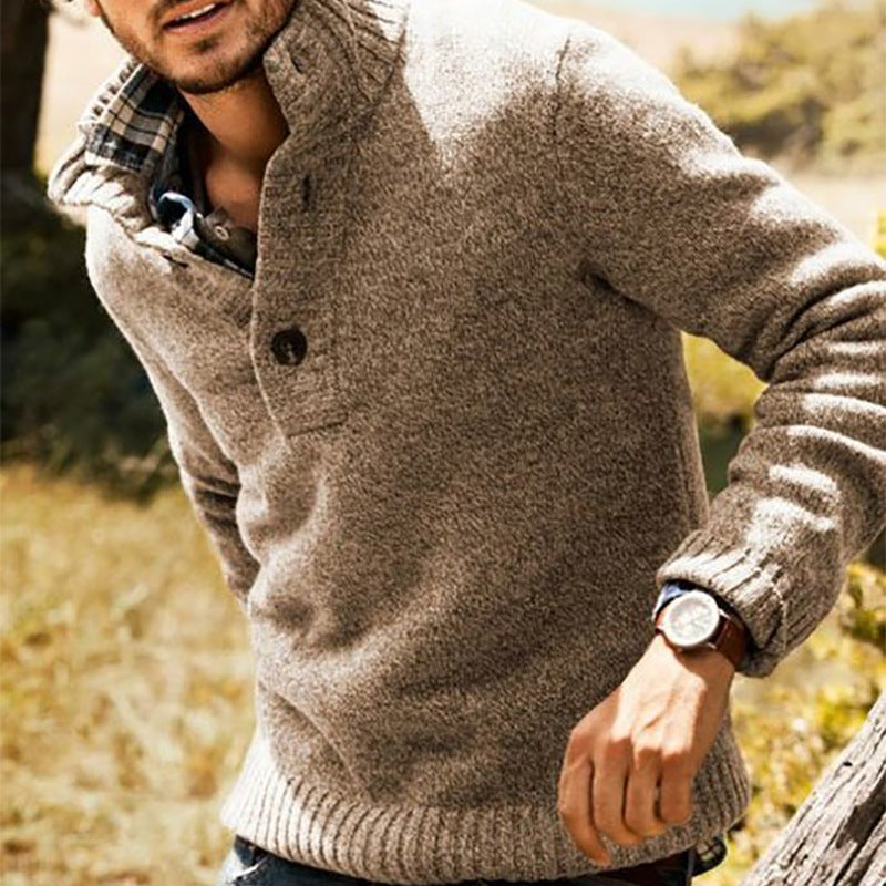 Herren Strickpullover Stehkragen Knopfverschluss Elegent